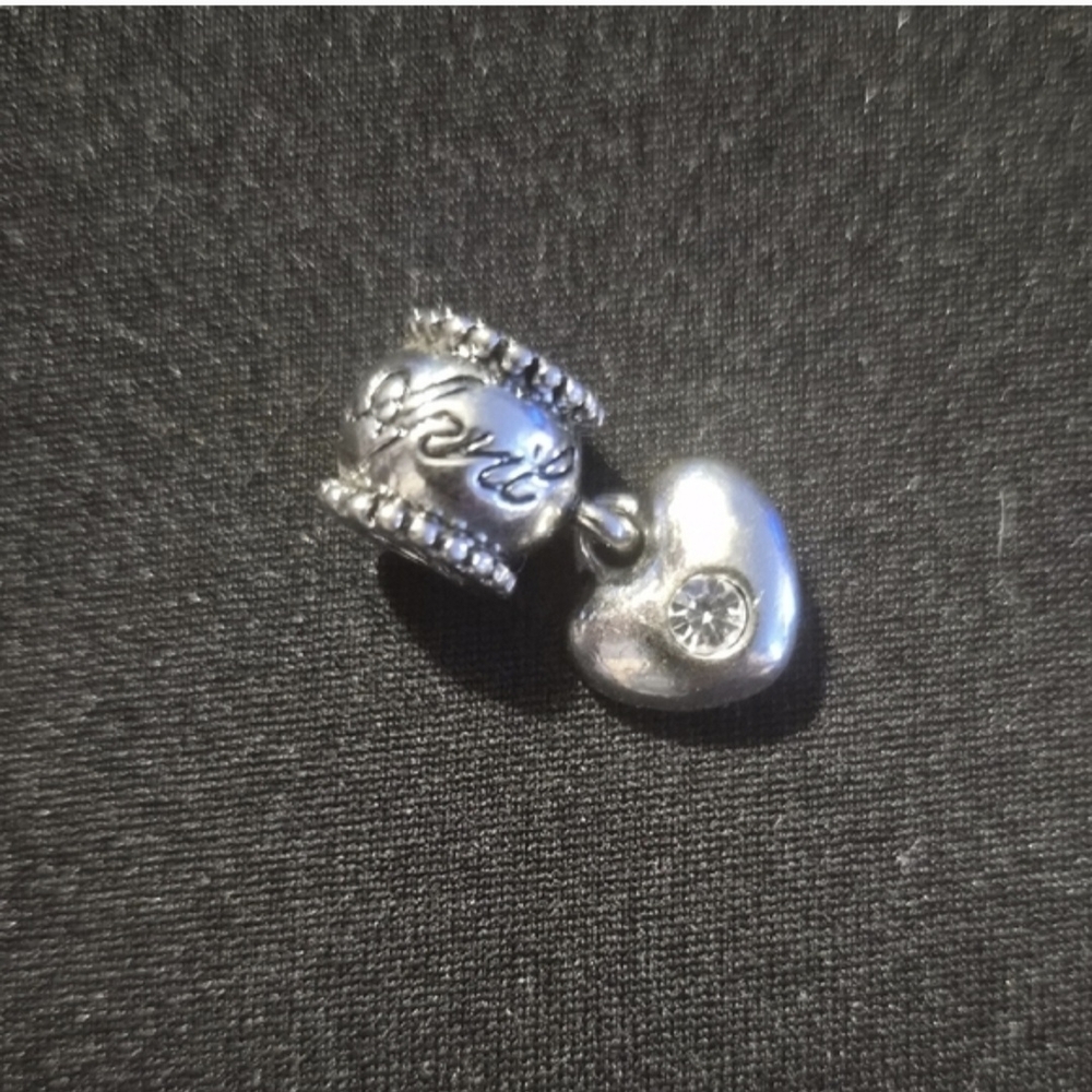 Silver Heart Charm with Crystal Accent